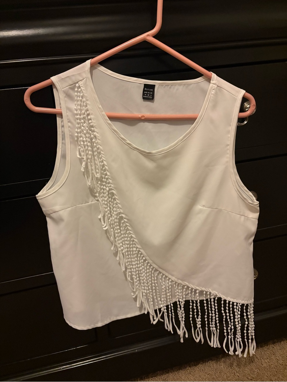 White Fringe Sleeveless Tank Top